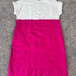 Jaeger White Dark Pink Block 100% Flax Linen Dress Women’s Size UK 10 US 6